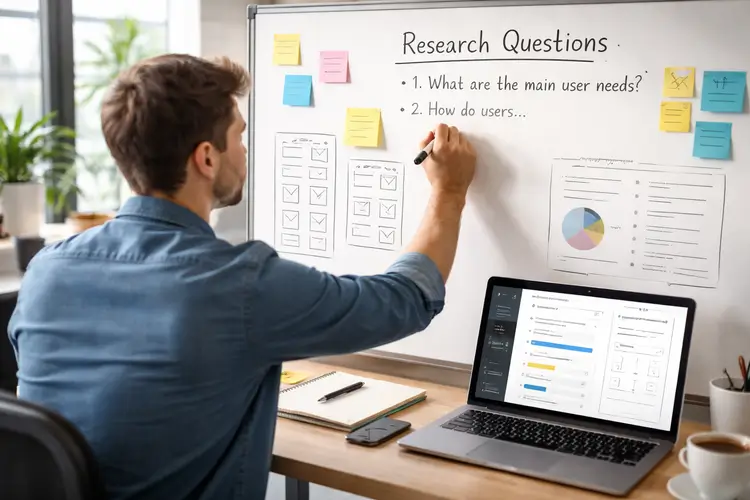 ux-designer-writing-research-questions-whiteboard.webp